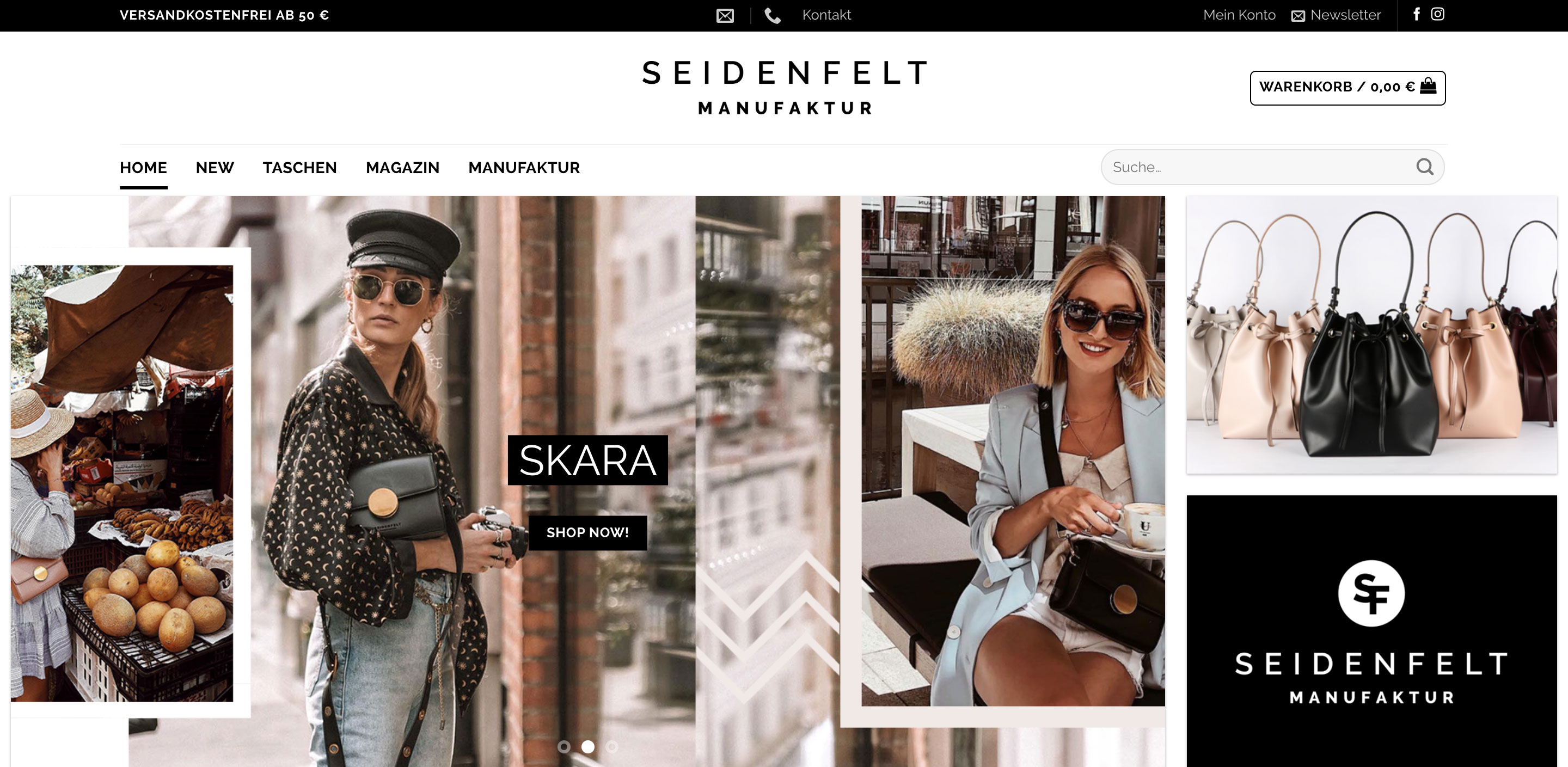 Screenshot Seidenfelt Online Shop